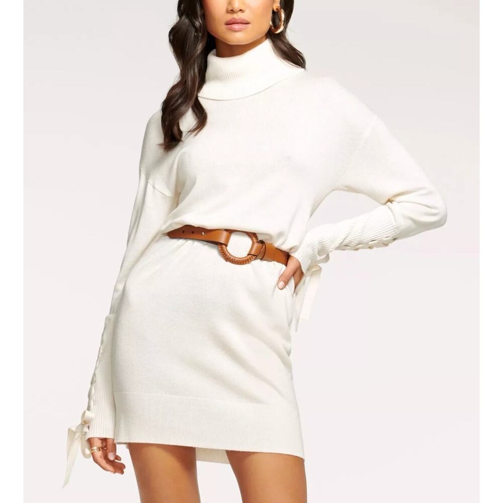 $395 Ramy Brook Wool Cashmere dress Size XXS Long Sleeves Turtleneck cream color
